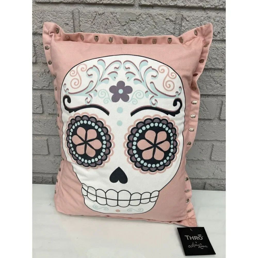 Thro Soft Pink Sugar Skull Skeleton Throw Decorative Pillow